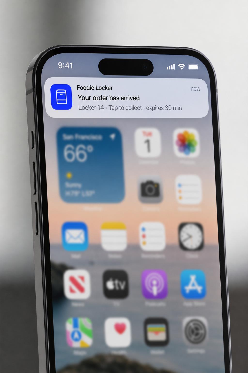 Resident push notification — your order has arrived at Locker 14