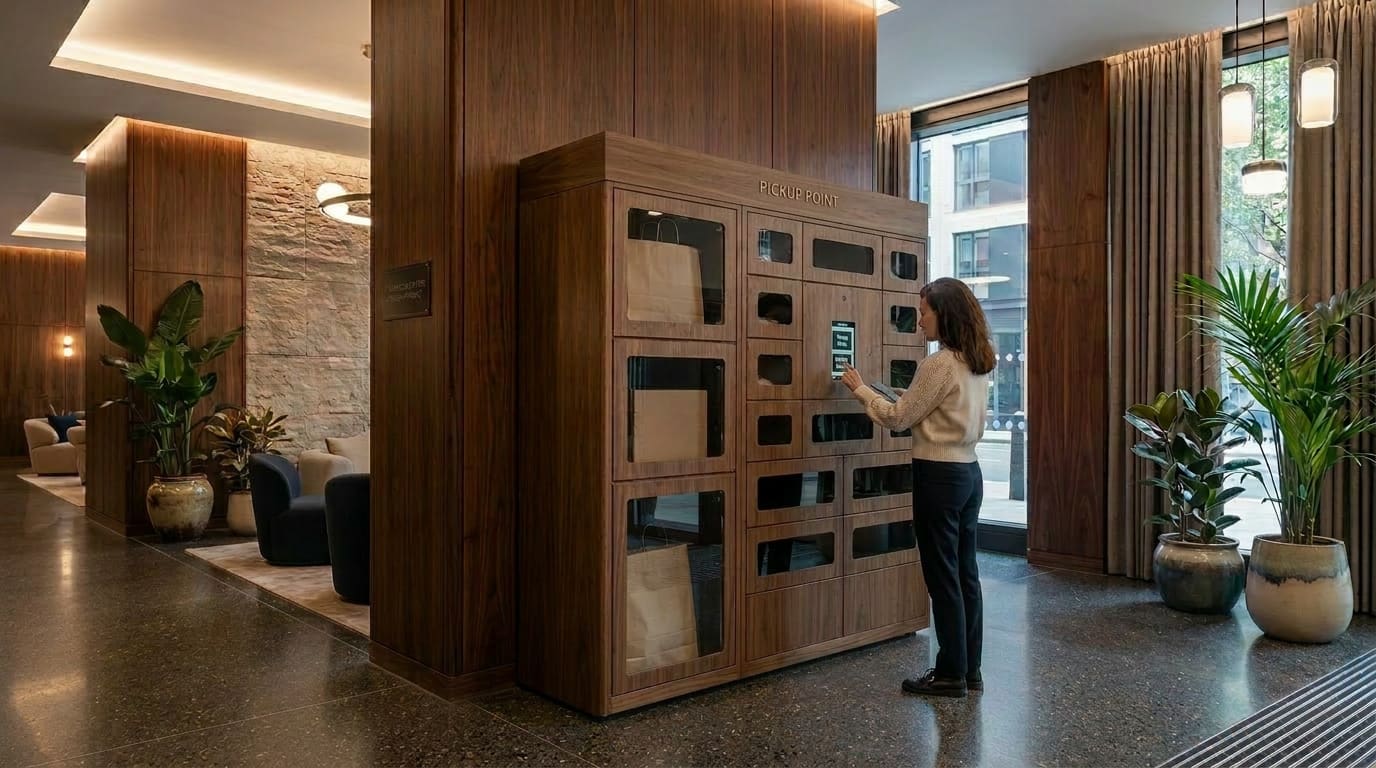 Smart food and parcel lockers in a premium Build-to-Rent residents' amenity space