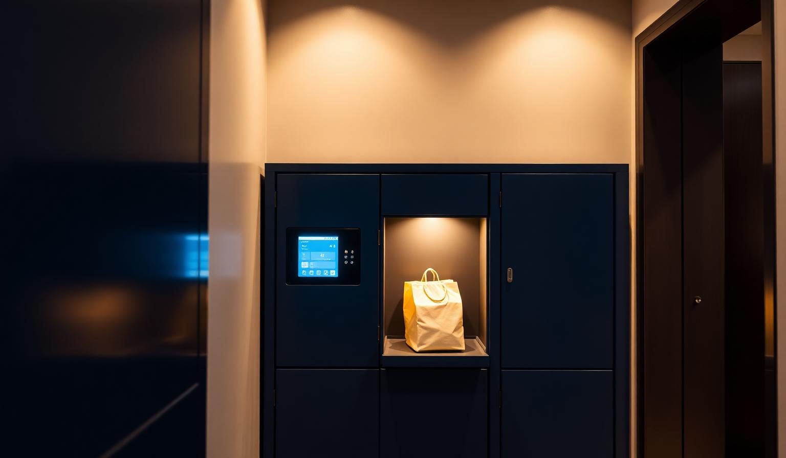 Foodie Locker food delivery lockers in a UK apartment lobby