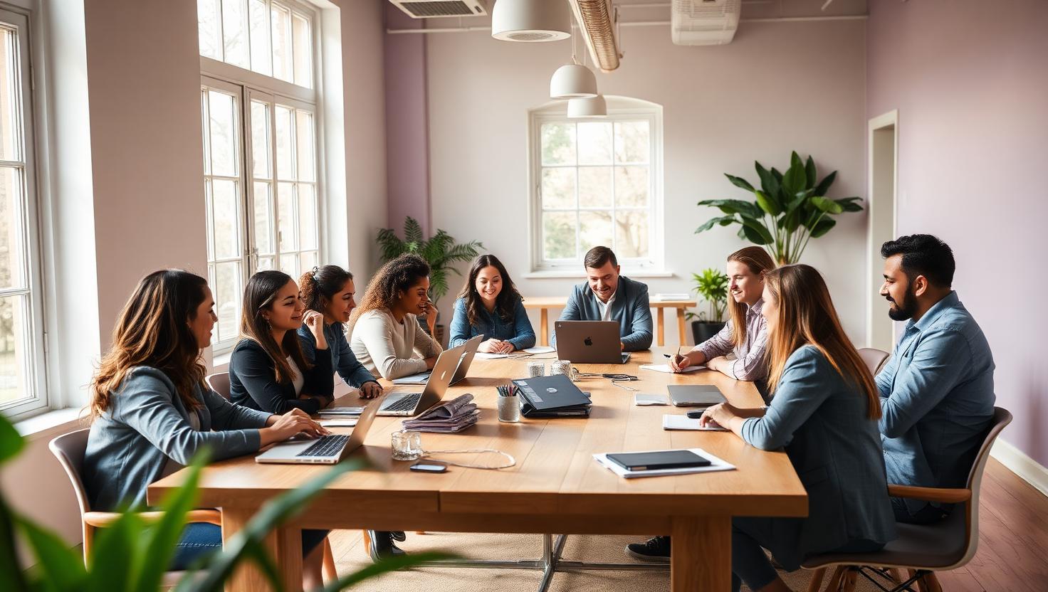 Ping team collaborating in a modern workspace