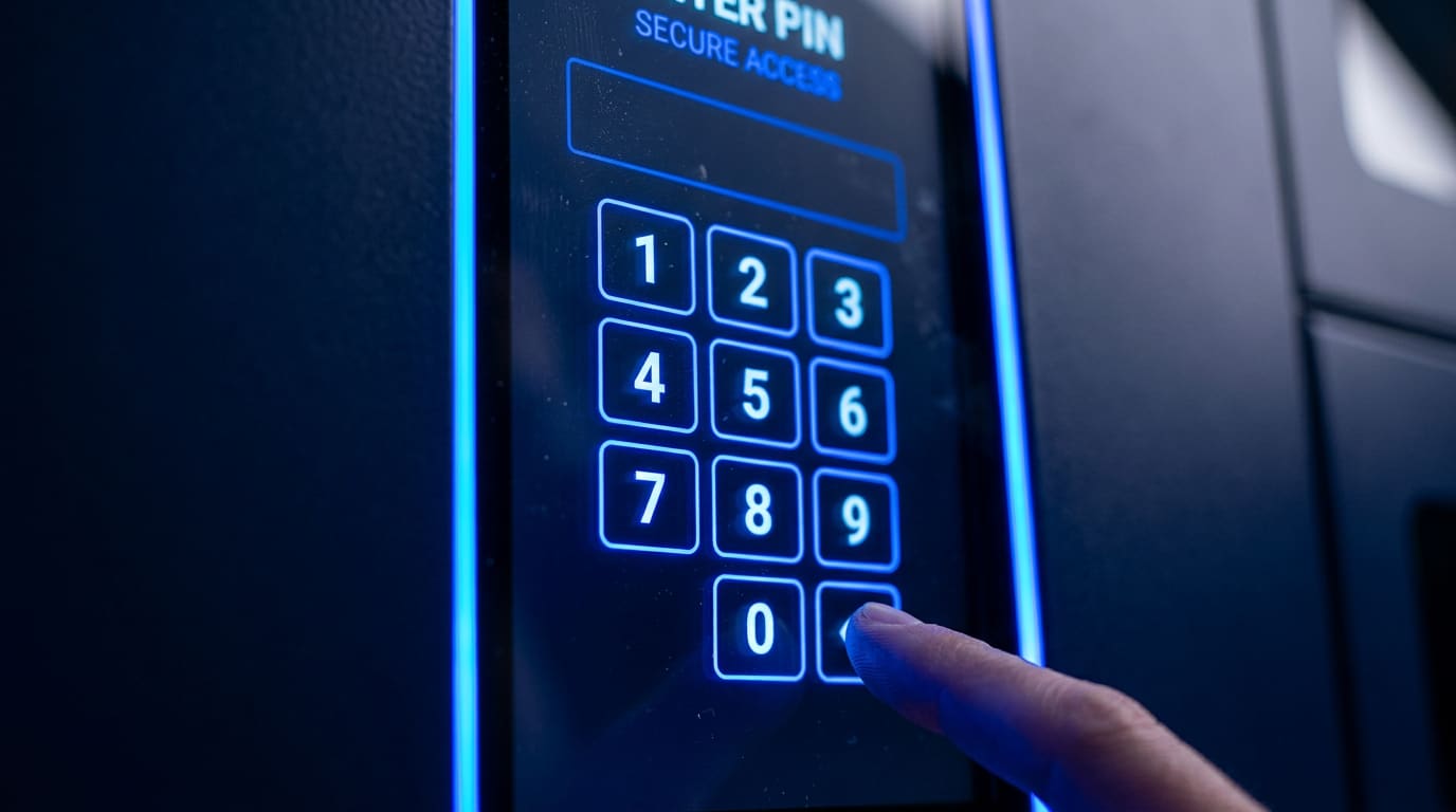 Illuminated PIN keypad on a secure smart food delivery locker
